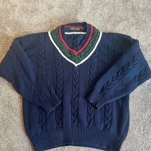 Vintage Sweater Mens Extra Large Cable Knit Chunky Grandpa 90s Old Money XL Blue